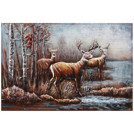 SOLID STORAGE SUPPLIES Deer Mixed Media Iron Hand Painted Dimensional Wall Art SO2573460